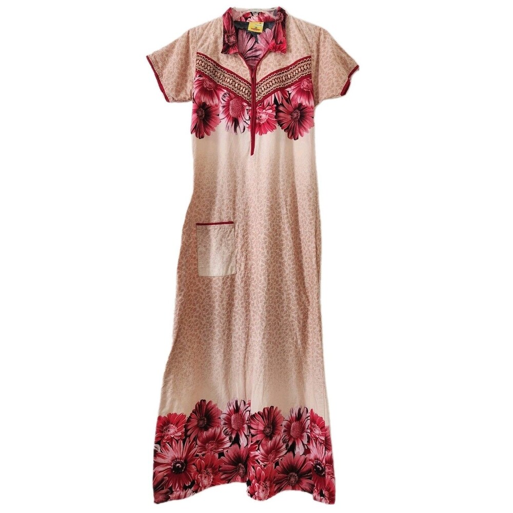 POMMYS Dream Wear Dress Nightgown Pink Red Cream Floral Womens Size Medium